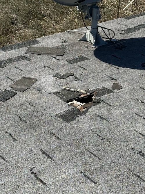 View of roof showing missing actual hole in roof